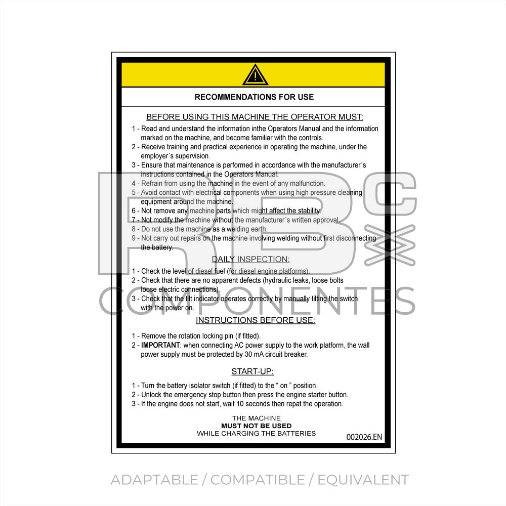 WARNING DECALS KIT FOR DIESEL AND ELECTRIC SCISSOR