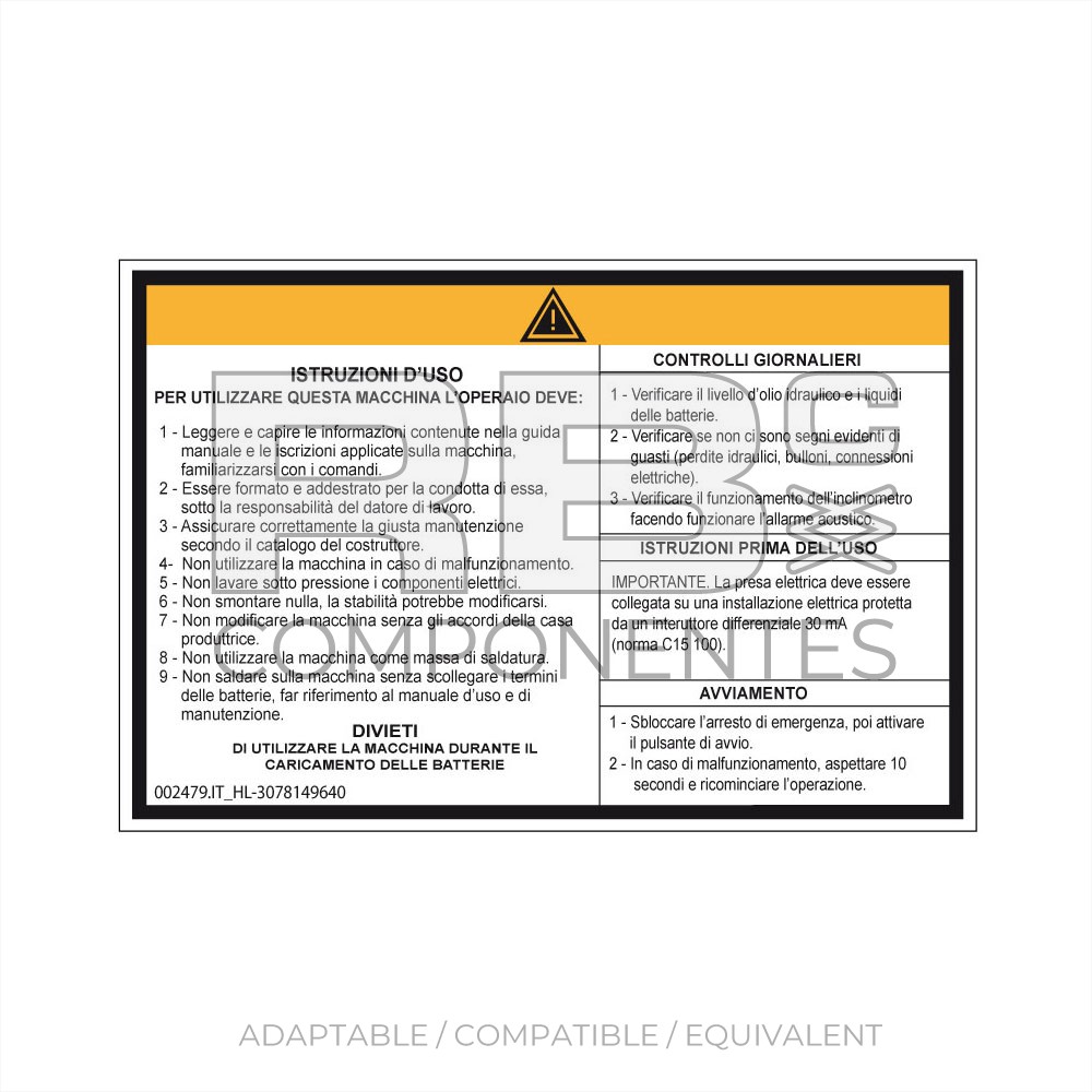 DECAL OPERATING INSTRUCTIONS-ITALIAN