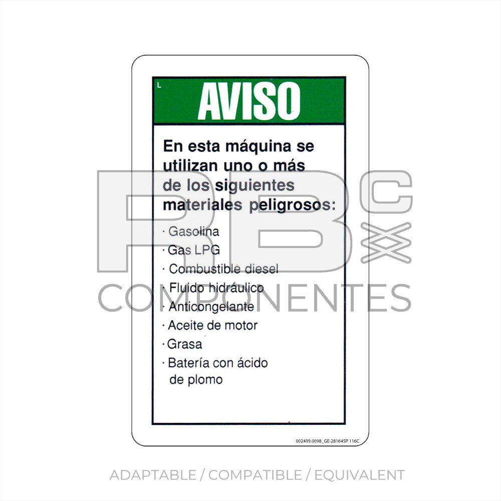 DECAL COMPATIBLE WITH GE 28164 116C