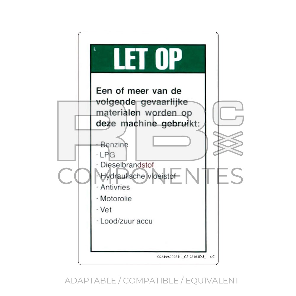 DECAL COMPATIBLE WITH GE 28164 116C DUTCH