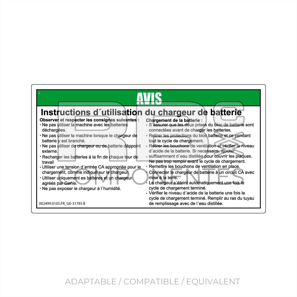 DECAL COMPATIBLE WITH GE 31785 B FRENCH