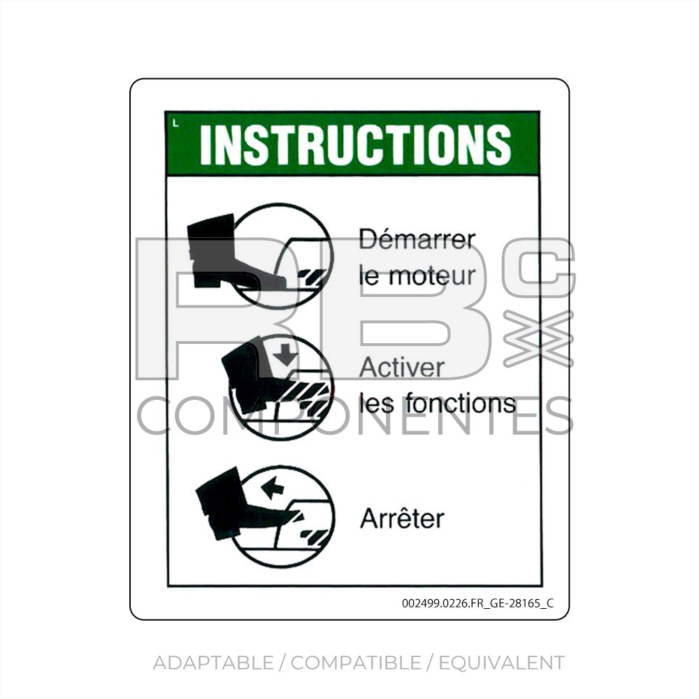 DECAL COMPATIBLE WITH GE 28165FR C FRENCH