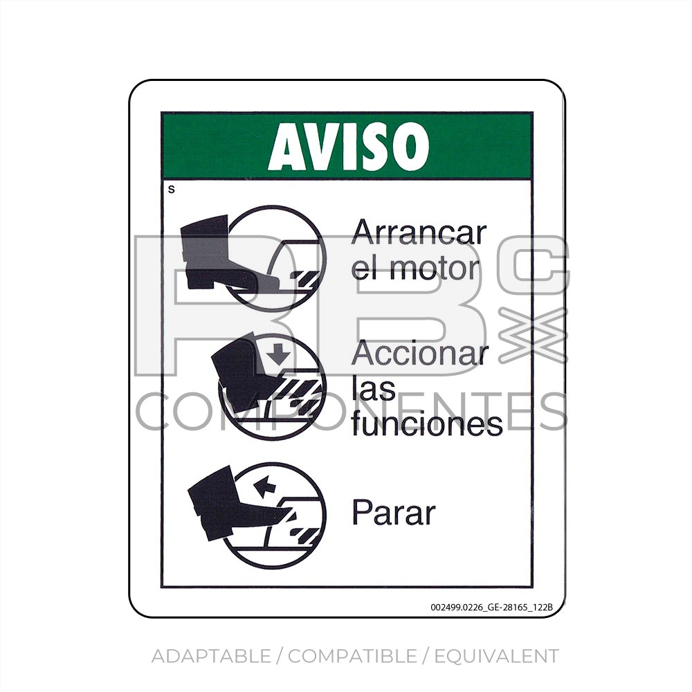 DECAL COMPATIBLE WITH GE 28165 122B
