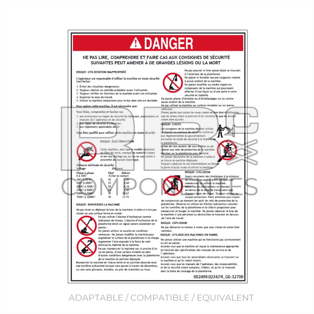 COMPATIBLE DECAL REF GE 32700 FR