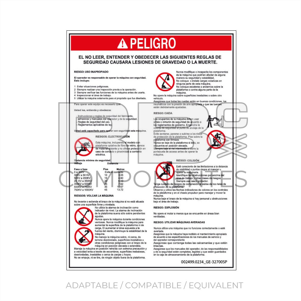 COMPATIBLE DECAL REF GE 32700 SP