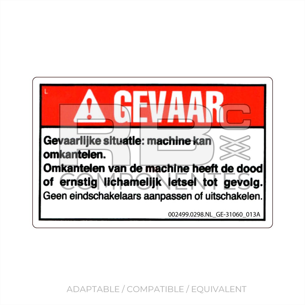 DECAL COMPATIBLE WITH GE 31060 013A DUTCH