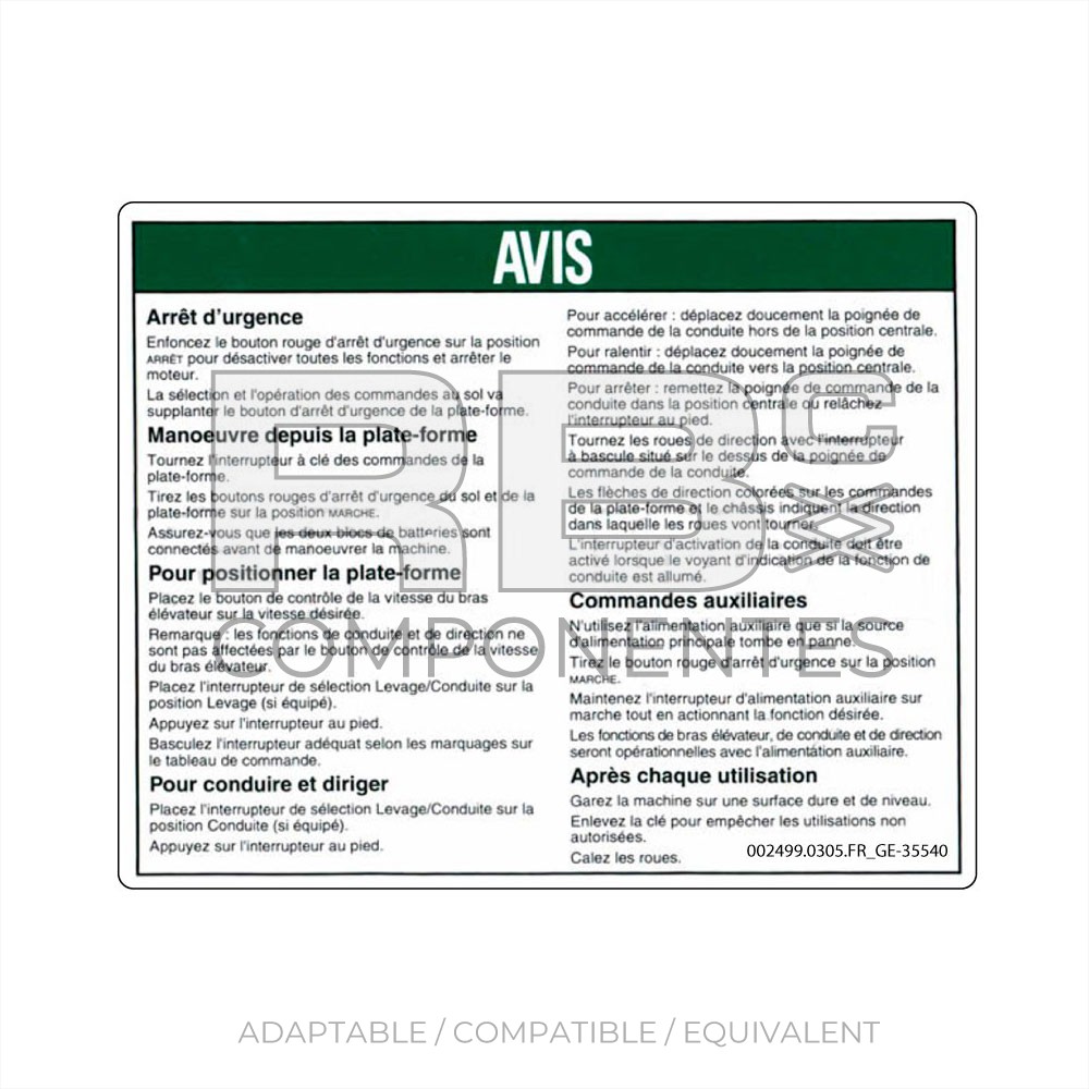 COMPATIBLE DECAL REF GE-35540FR
