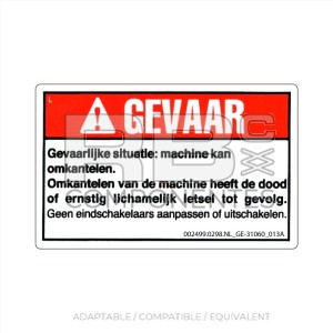 DECAL COMPATIBLE WITH GE 31060 013A DUTCH